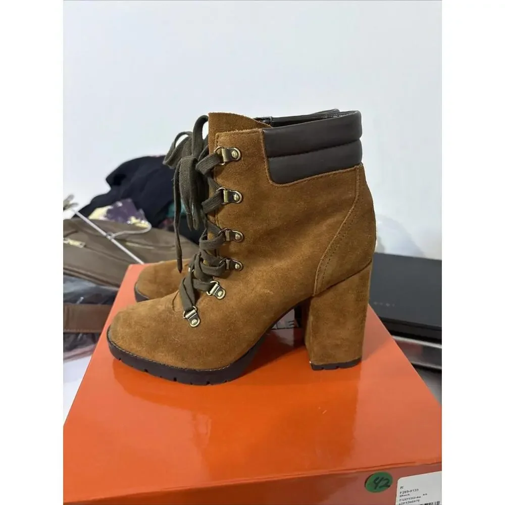 Sam Edelman Carolena Brown‎ Suede Lace Up Ankle Hiker Booties Women’s Size 7.5
